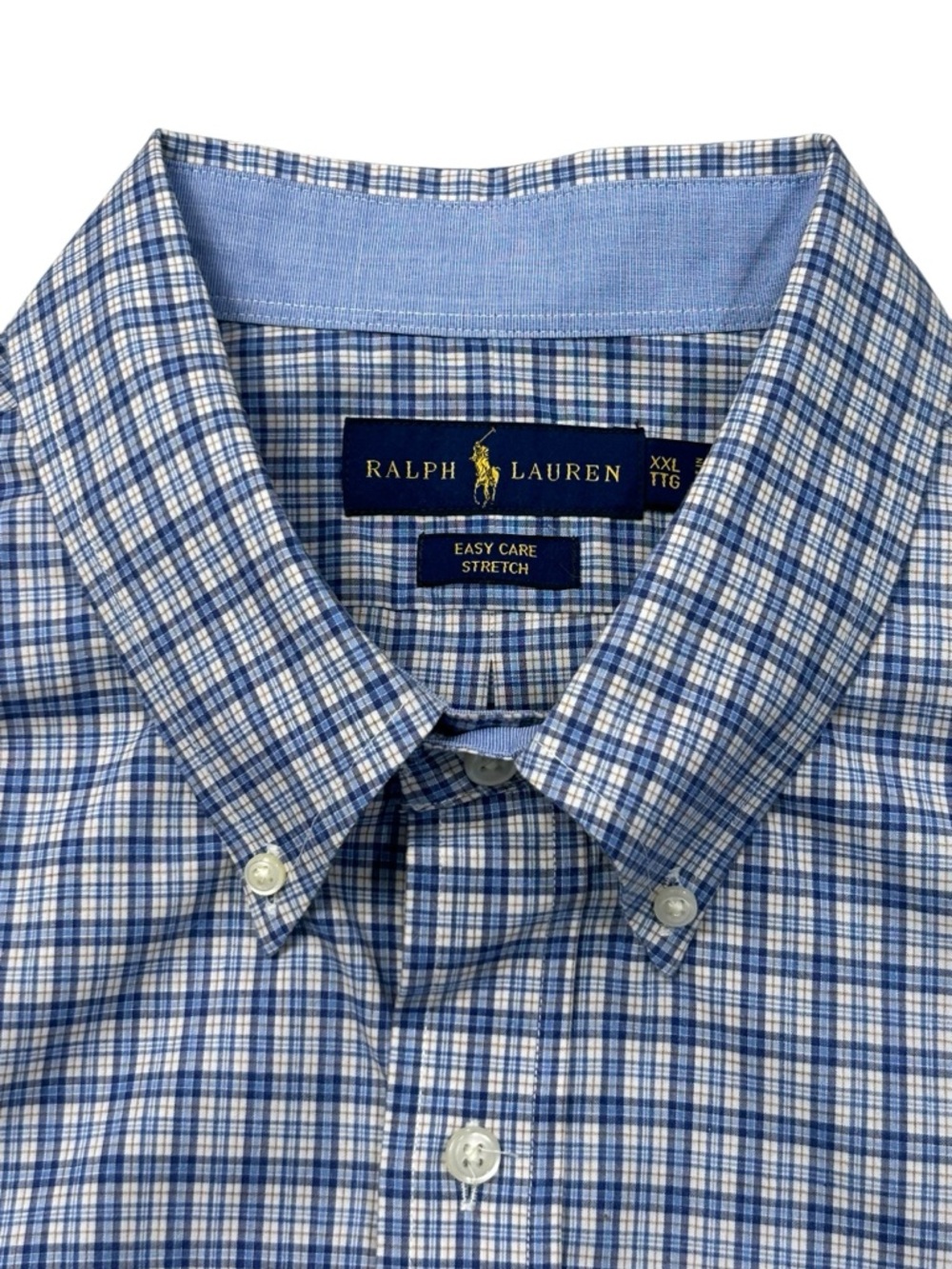 Ralph Lauren Easy Care Men’s Stretch Blue Plaid Button Down Shirt XXL Casual - Picture 3 of 9